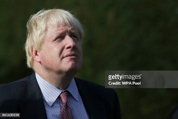Britain's Foreign Secretary Boris Johnson hosts European foreign ministers at his official residence Chevening House on October 15, 2017 in...