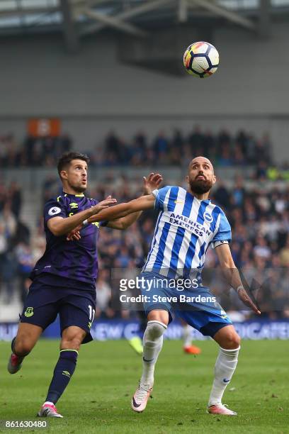 Kevin Mirallas of Everton and Bruno Saltor of Brighton and Hove Albion during the Premier League match between Brighton and Hove Albion and Everton...