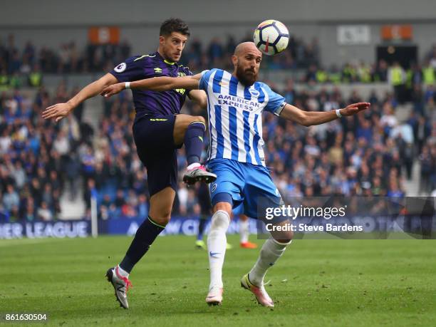 Kevin Mirallas of Everton and Bruno Saltor of Brighton and Hove Albion during the Premier League match between Brighton and Hove Albion and Everton...