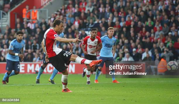 Manolo Gabbiadini of Southampton scores their second goal from the penalty spot during the Premier League match between Southampton and Newcastle...