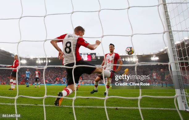 Steven Davis of Southampton clears the ball from his own goal line during the Premier League match between Southampton and Newcastle United at St...