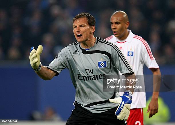 Frank Rost, goalkeeper of Hamburg reacts during the DFB Cup Semi Final match between Hamburger SV and SV Werder Bremen at the HSH Nordbank Arena on...