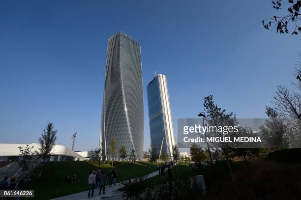 Picture shows the Generali tower also called Hadid tower designed by Zaha Hadid studio and the Allianz tower designed by Japanese Arata Isozaki and...