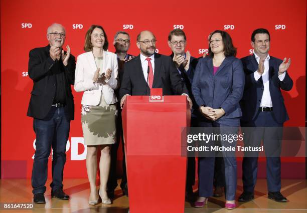 Martin Schulz, head of the German Social Democrats , Katarina Barley, Chief of the SPD Bundestag Fraction Andrea Nahles, Ralf Stegner, General...