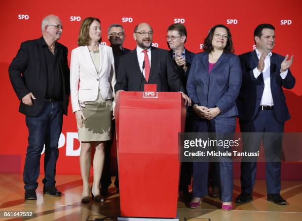 Martin Schulz, head of the German Social Democrats , Katarina Barley, Chief of the SPD Bundestag Fraction Andrea Nahles, Ralf Stegner, General...
