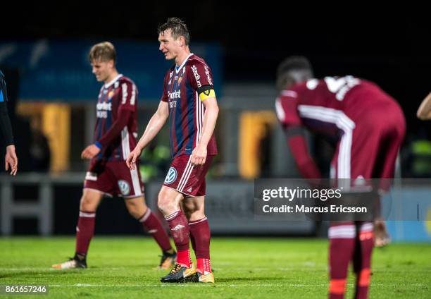 Kim Kallstrom of Djurgardens IF looks dejected after the Allsvenskan match between IK Sirius and Djurgardens IF at Studenternas IP on October 15,...