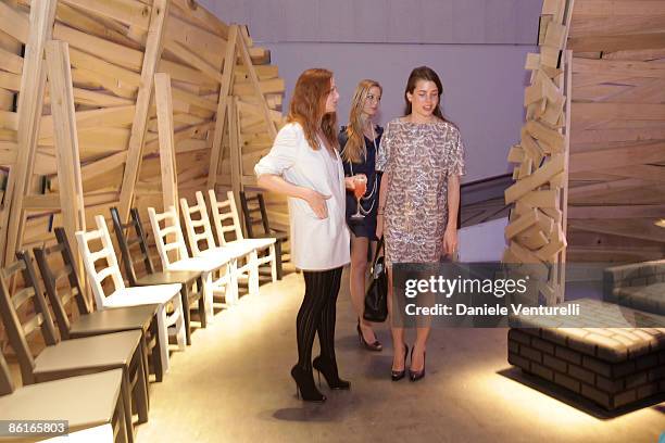 Designer Stella McCartney, Beatrice Borromeo and Charlotte Casiraghi attend the Stella McCartney and Established & Sons cocktail party held at the La...