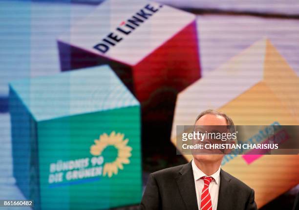 Lower Saxony's State Premier Stephan Weil of the Social democratic SPD party smiles during a television debate on the election results of the...