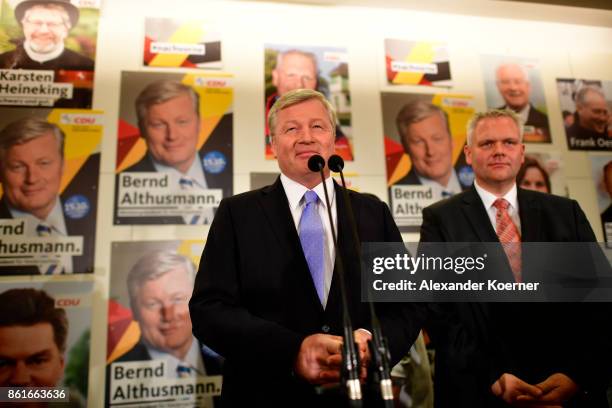 Bernd Althusmann, lead candidate of the German Christian Democrats , speaks to supporters following initial results that give the CDU a 2nd-place...