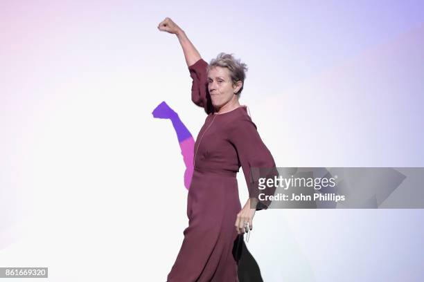 Frances McDormand is seen on stage ahead of the UK Premiere of "Three Billboards Outside Ebbing, Missouri" at the closing night gala of the 61st BFI...