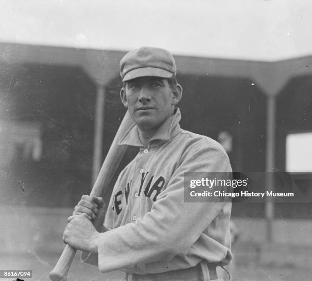 Half-length portrait of Roger Bresnahan, known as the Duke of Tralee, outfielder for the New York Giants, National League baseball team, standing...