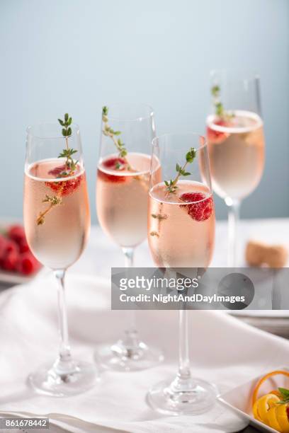 rose champagne cocktails - champagne brunch stock pictures, royalty-free photos & images