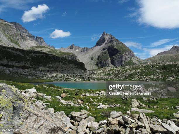 view of lago bianco (white lake), alpe veglia natural park - veglia stockfoto's en -beelden