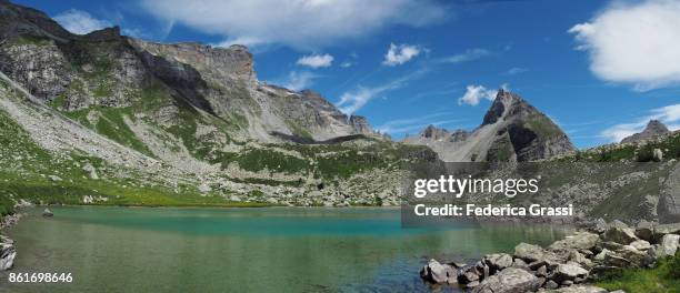 lago bianco (white lake) panoramic view, alpe veglia natural park - veglia ストックフォトと画像