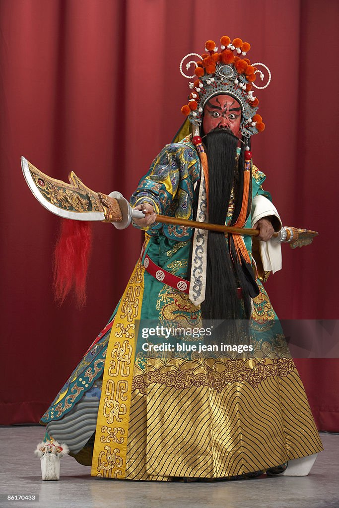 Guang Gong, Ancient Chinese General in Beijing Opera Costume, Represents Protection and Wealth