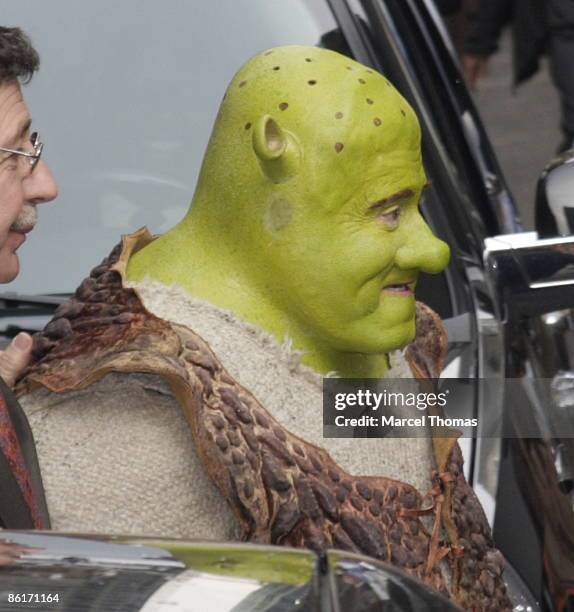 Regis Philbin dressed as Shrek visits "Late Show With David Letterman" at the Ed Sullivan Theater on April 22, 2009 in New York City, New York.