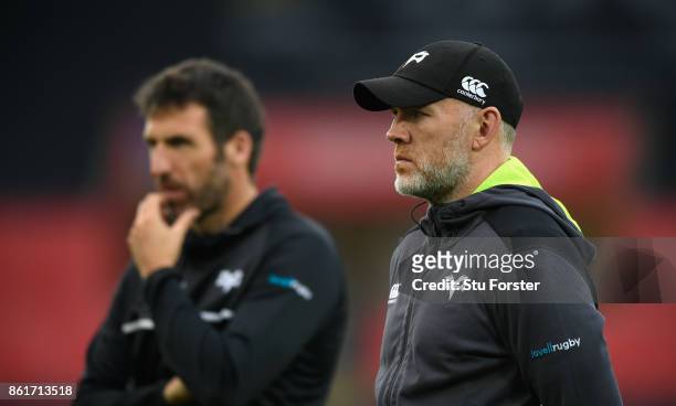 Ospreys coach Steve Tandy looks on during the European Rugby Champions Cup match between Ospreys and ASM Clermont Auvergne at Liberty Stadium on...
