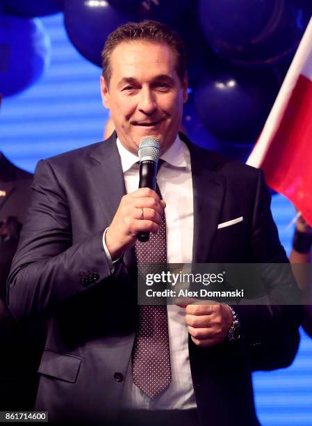 Heinz-Christian Strache, lead candidate of the right-wing Austria Freedom Party attends the party's election event following Austrian parliamentary...