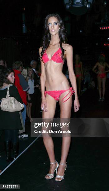 Model struts the catwalk during the finalists warm up event for 'Miss Universe Australia' at Goldfish on April 21, 2009 in Sydney, Australia.