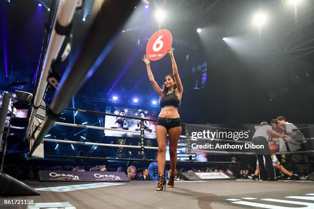 Ring girl during the boxing event La Conquete at Zenith de Paris on October 14, 2017 in Paris, France.