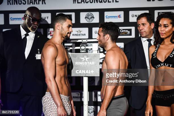Fahrrad Saad and Guillaule Radics during press conference ahead of the fight on October 13, 2017 in Paris, France.