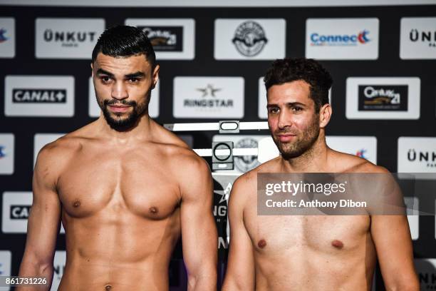 Fahrrad Saad and Guillaule Radics during press conference ahead of the fight on October 13, 2017 in Paris, France.