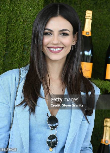 Victoria Justice arrives at the 8th Annual Veuve Clicquot Polo Classic at Will Rogers State Historic Park on October 14, 2017 in Pacific Palisades,...