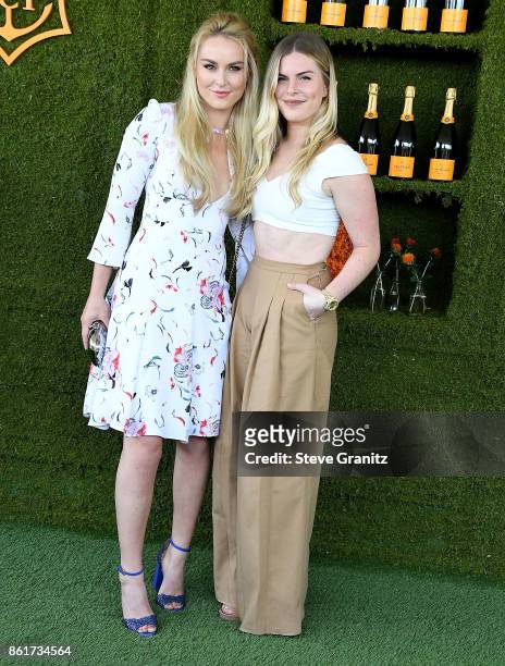 Lindsey Vonn, Karin Kildow arrives at the 8th Annual Veuve Clicquot Polo Classic at Will Rogers State Historic Park on October 14, 2017 in Pacific...