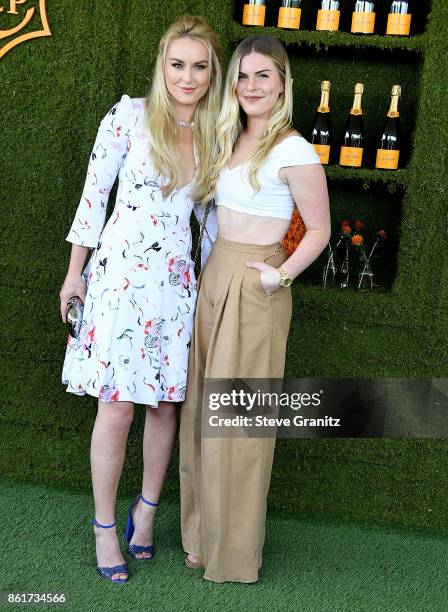 Lindsey Vonn, Karin Kildow arrives at the 8th Annual Veuve Clicquot Polo Classic at Will Rogers State Historic Park on October 14, 2017 in Pacific...