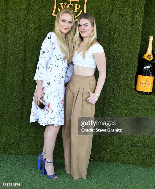 Lindsey Vonn, Karin Kildow arrives at the 8th Annual Veuve Clicquot Polo Classic at Will Rogers State Historic Park on October 14, 2017 in Pacific...