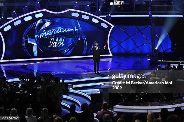 Host Ryan Seacrest live on the American Idol Season 8 Top 7 Elimination Show on April 22, 2009 in Los Angeles, California.