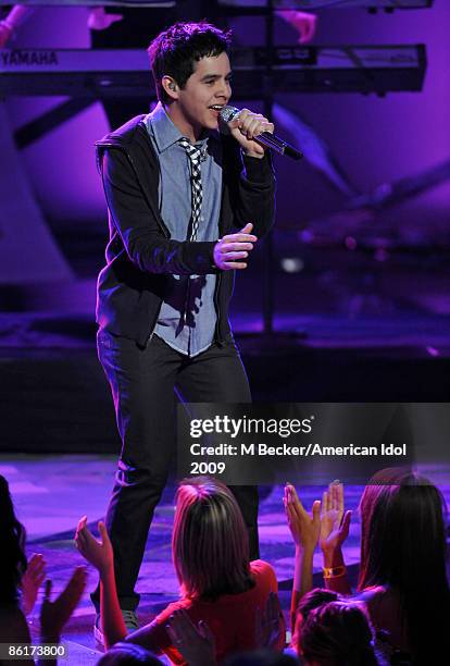 Former contestant David Archuletta performs live on the American Idol Season 8 Top 7 Elimination Show on April 22, 2009 in Los Angeles, California.