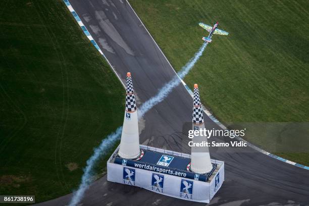 Petr Kopfstein of Czech Republic competes during the final stage at Red Bull Air Race World Championship at Indianapolis Motor Speedway on October...