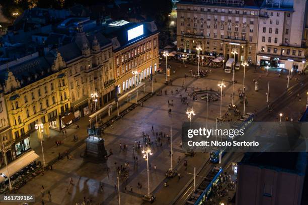 zagreb main square at night - zagreb tram stock pictures, royalty-free photos & images