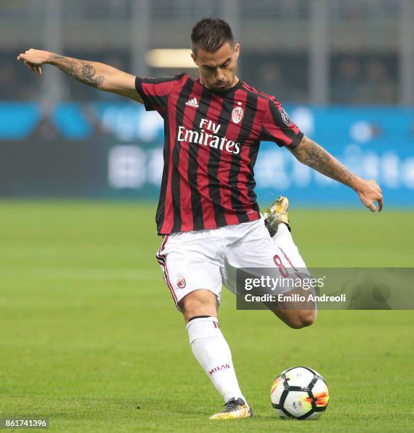 Fernandez Suso of AC Milan in action during the Serie A match between FC Internazionale and AC Milan at Stadio Giuseppe Meazza on October 15, 2017 in...