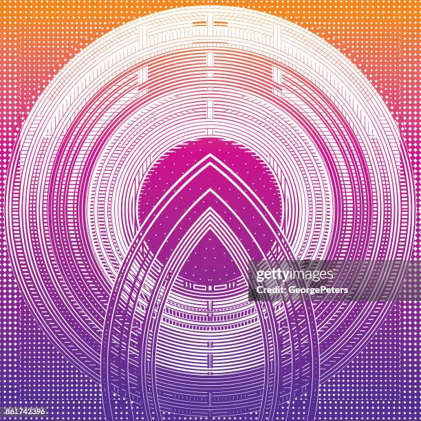 futuristic concentric circles half tone pattern background - office window background stock illustrations