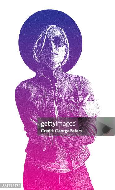 young woman hipster with a self confident expression - jean jacket stock illustrations