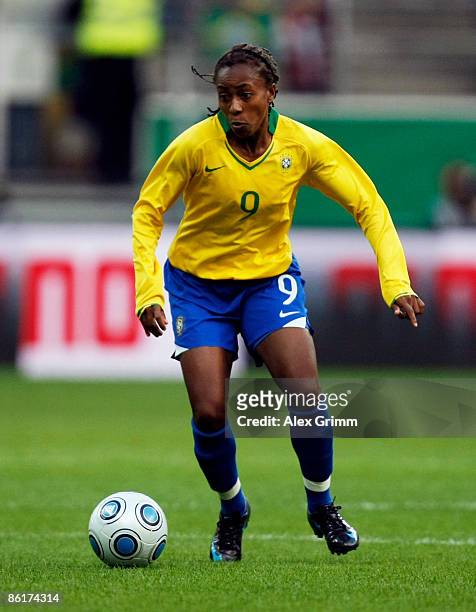 Ester of Brazil in action during the Women's International Friendly match between Germany and Brazil at the Commerzbank Arena on April 22, 2009 in...