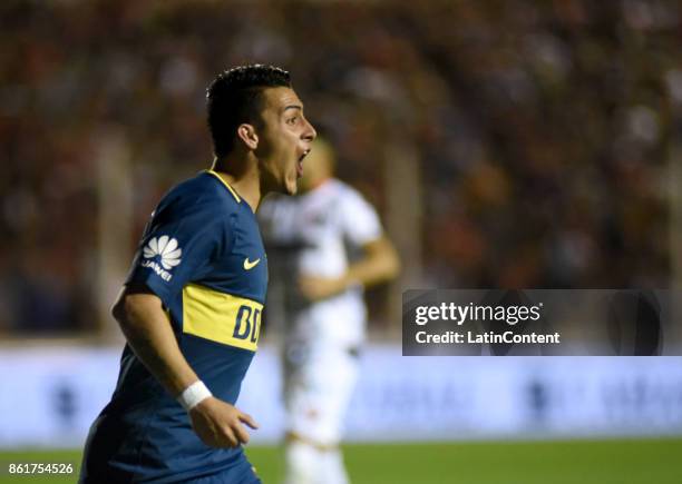 Cristian Pavon of Boca Juniors celebrates after scoring the first goal of his team during a match between Patronato and Boca Juniors as part of...