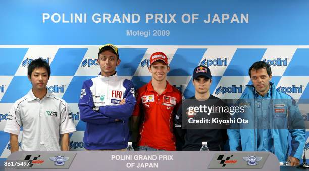 Yuki Takahashi of Japan and Scot Racing Team MotoGP, Valentino Rossi of Italy and Fiat Yamaha Team, Casey Stoner of Australia and Ducati Marlboro...