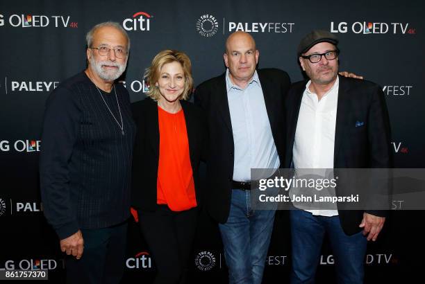 Tom Fontana, Edie Falco, David Simon and Terry Kinney attend the PaleyFest NY 2017 "Oz" reunion at The Paley Center for Media on October 15, 2017 in...