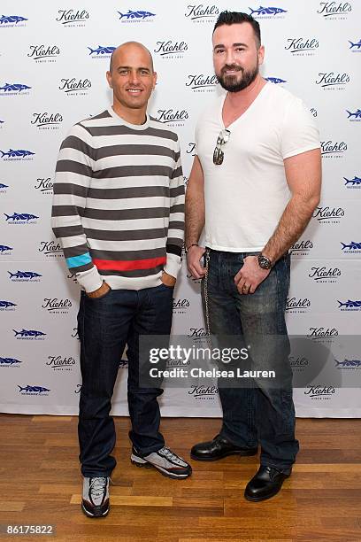 Professional surfer Kelly Slater and president of Kiehl's Chris Salgardo attend the launch of Limited Edition Superbly Restorative Argan Body Lotion...