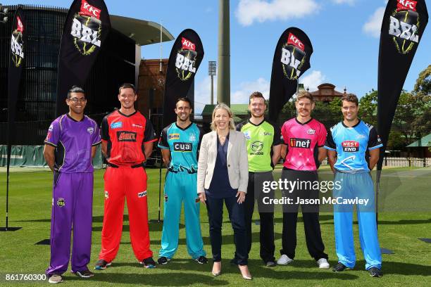 Clive Rose of the Hobart Hurricanes, Chris Tremain of the Melbourne Renegades, Josh Lalor of the Brisbane Heat, Kim McConnie Cricket Australia Head...