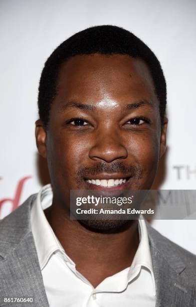 Actor Corey Hawkins arrives at the Sunday Matinee Of "Turn Me Loose" at the Wallis Annenberg Center for the Performing Arts on October 15, 2017 in...