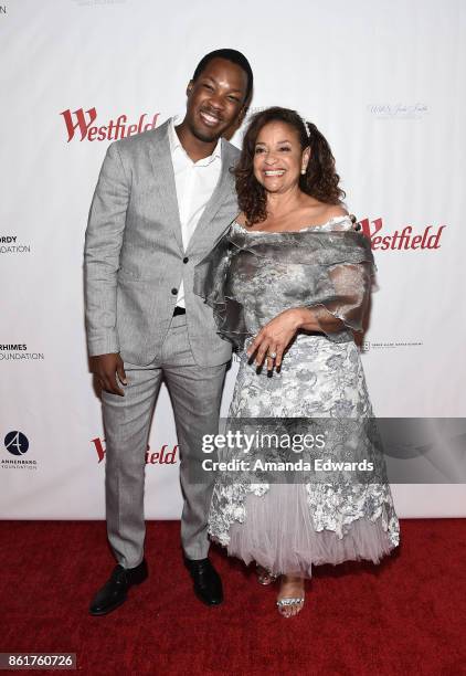 Actor Corey Hawkins and actress Debbie Allen arrive at the Sunday Matinee Of "Turn Me Loose" at the Wallis Annenberg Center for the Performing Arts...