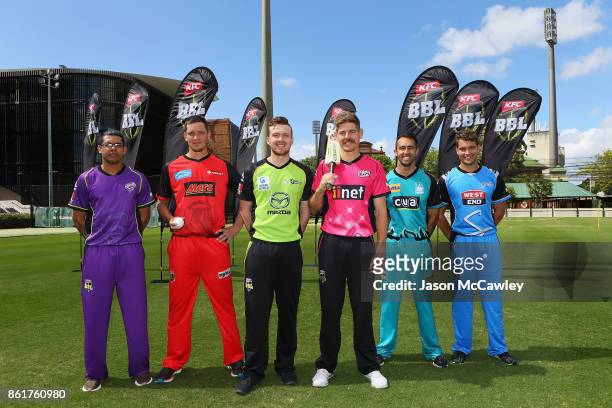Clive Rose of the Hobart Hurricanes, Chris Tremain of the Melbourne Renegades, Ryan Gibson of the Sydney Thunder, Daniel Hughes of the Sydney Sixers,...