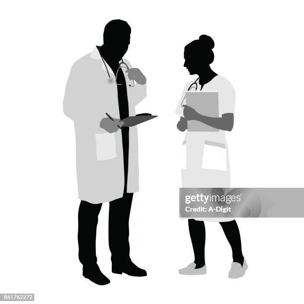 deciding the diagnosis doctor - doctor in silhouette stock illustrations