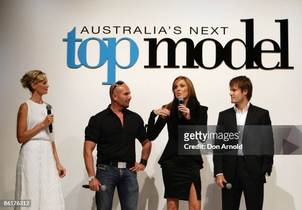 Sarah Murdoch, Alex Perry, Charlotte Dawson and Jonathon Pease address guests at the official launch party for 'Australia's Next Top Model' at...