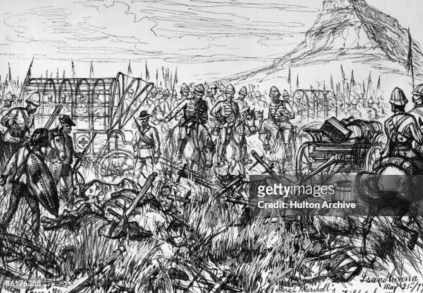 General Marshall suveys the wreckage of the Battle of Isandlwana in South Africa, during the Anglo-Zulu War, 21st May 1879. The battle took place on...