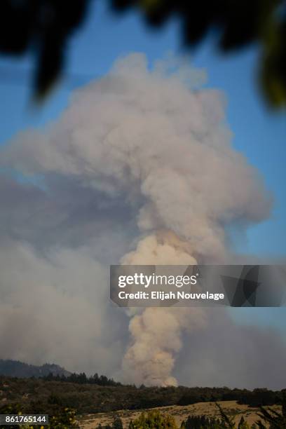 Plume of smoke from the Oakmont fire is seen on Oct. 15, 2017 in Santa Rosa, California.